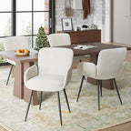 VKNOW Modern Dining Chairs Set of 4, Upholstered Dining Room Chair with Armrest, Kitchen Chairs with Curved Ergonomics Backrest for Living Room, Dining Room, Kitchen, Beige