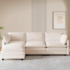 ROWHY 112'' Modular Sectional Cloud Couch with Movable Ottoman, 4 Seat Modern Chenille Sofa with 2 Throw Pillows, Deep Seat L Shaped Couch for Living Room Bedroom Apartment, Beige | Arrange Freedom, Pet-Friendly Fabric, Sturdy Frame, Ultimate Comfort, ...