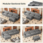 Furniwell 119" Modular Couch 3-Seat Sofa with Reversible Ottoman, Cloud Couch L Shaped Sofa with Deep Seat, Chenille Sectional Couches for Living Room