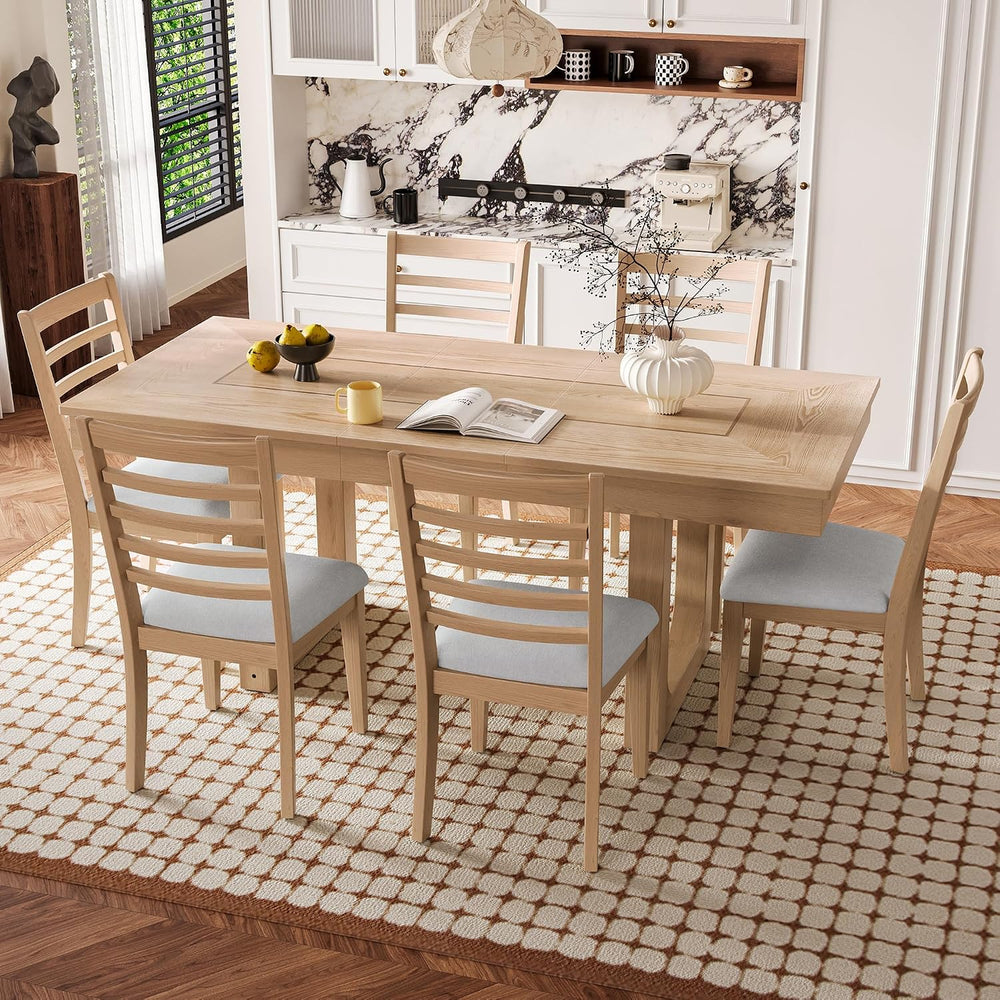 P PURLOVE 7 Piece Extendable Dining Table Set, Wooden Rustic Extendable Table...