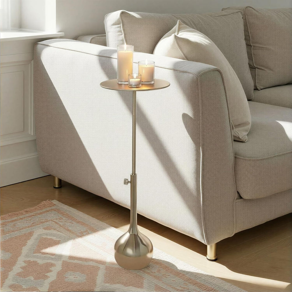 Creative Co-Op Round Enameled Aluminum Adjustable Table with Gold Electroplat...