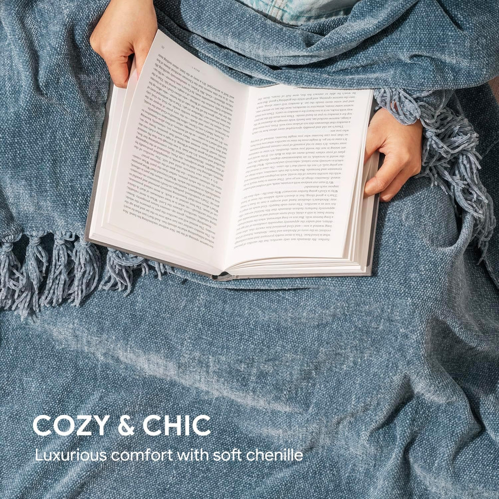 RECYCO Chenille Throw Blanket for Couch, 50"x60", Dusty Blue