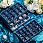 Junkin 12 Pcs Jewelry Tray Velvet Stackable Jewelry Organizer Trays Divided Earring Accessories Storage Containers Box (Rose Red)