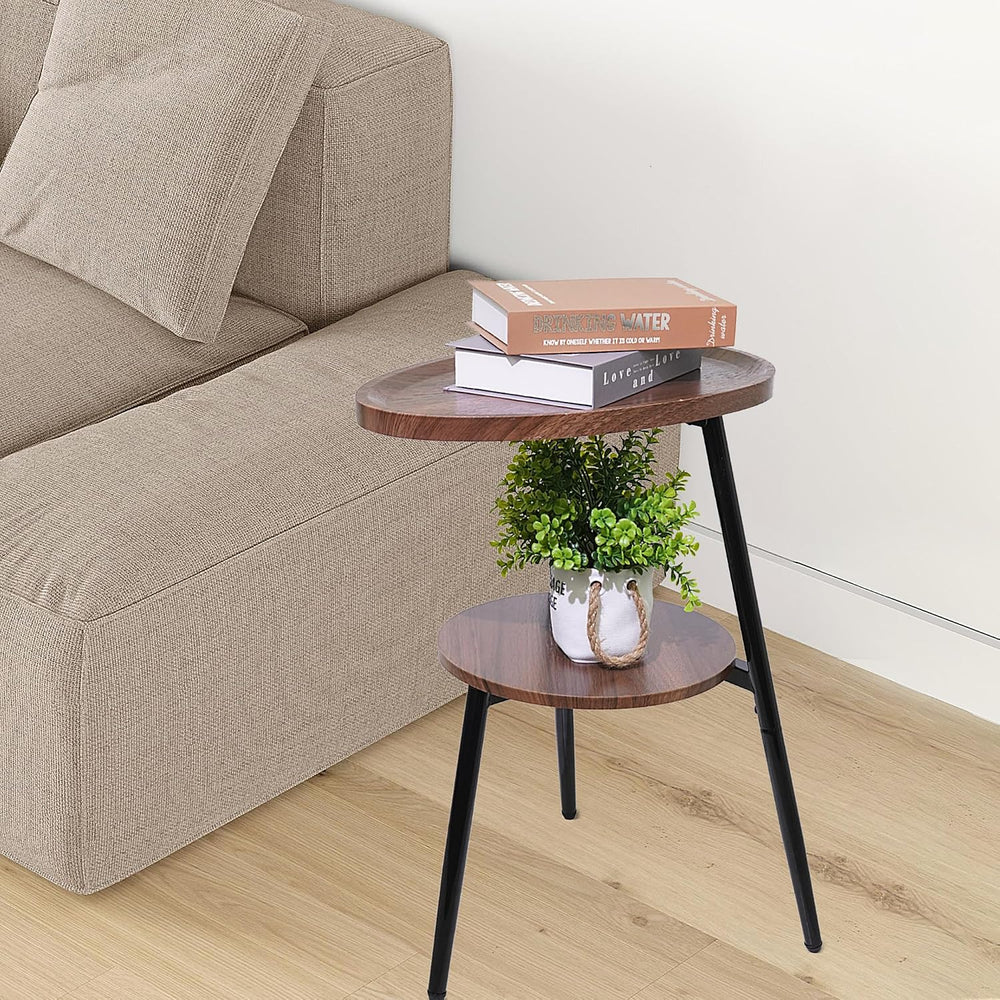 Side Table Small End Table, Oval Round Wood Sofa Table, 2 Tier Accent Table N...