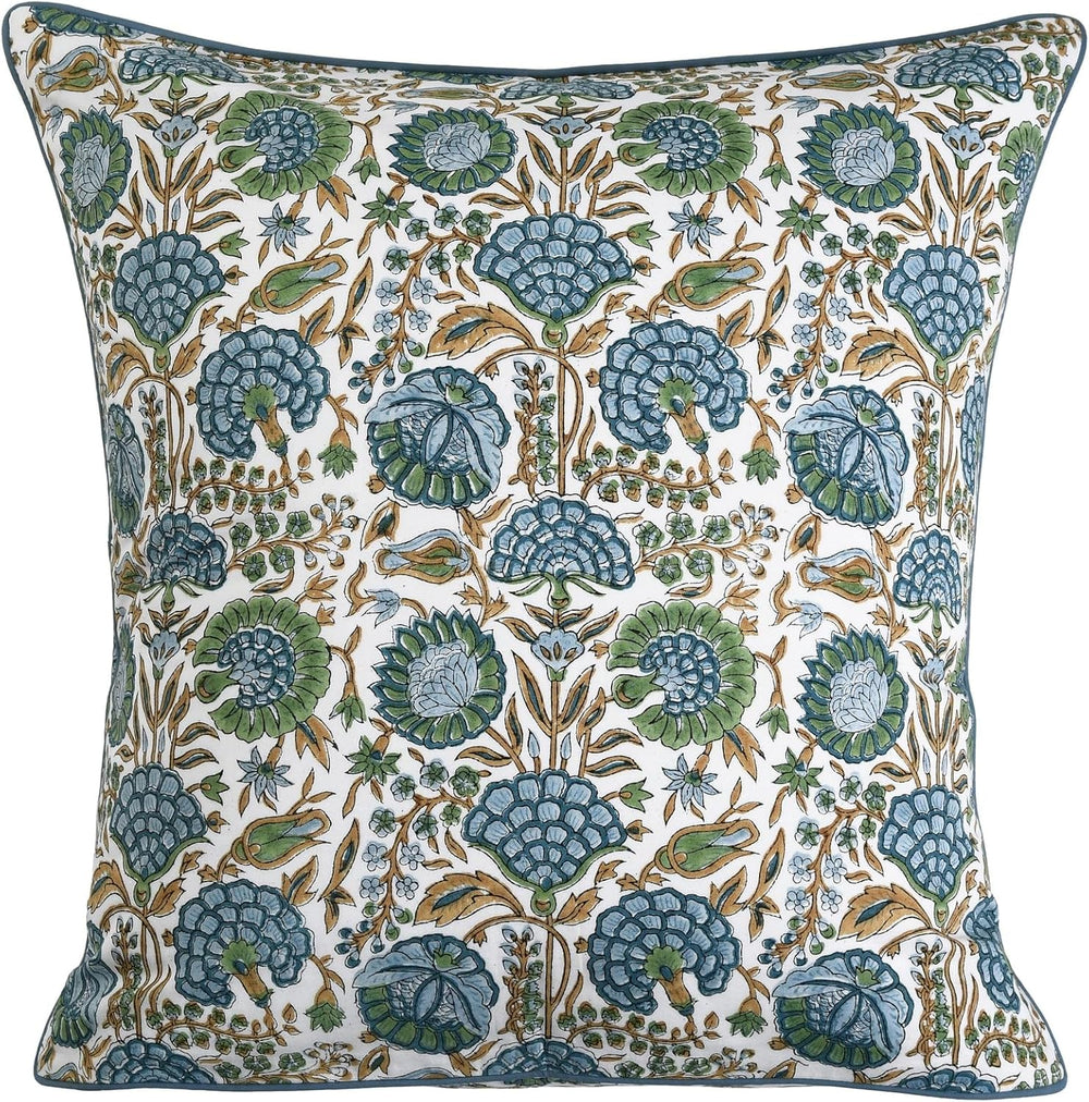 Ridhi Asparagus Green Block Print Cotton Pillow Cover 20x20 Inch Set of 2