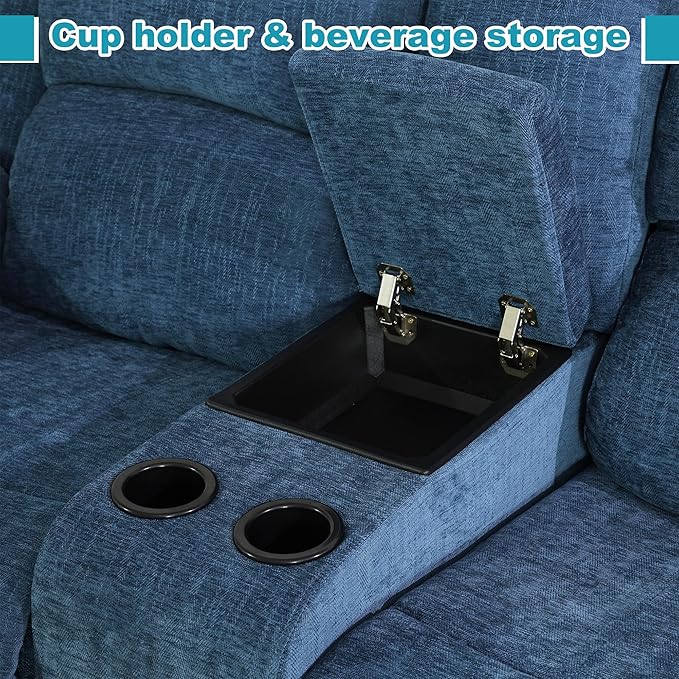 Recliner Sofa Set Couches for Living Room Chair Fluffy Fabric Living Room Furniture Sets, Adjusted Reclining Couch Furniture Sofa Set for Theater Seating, Light Blue