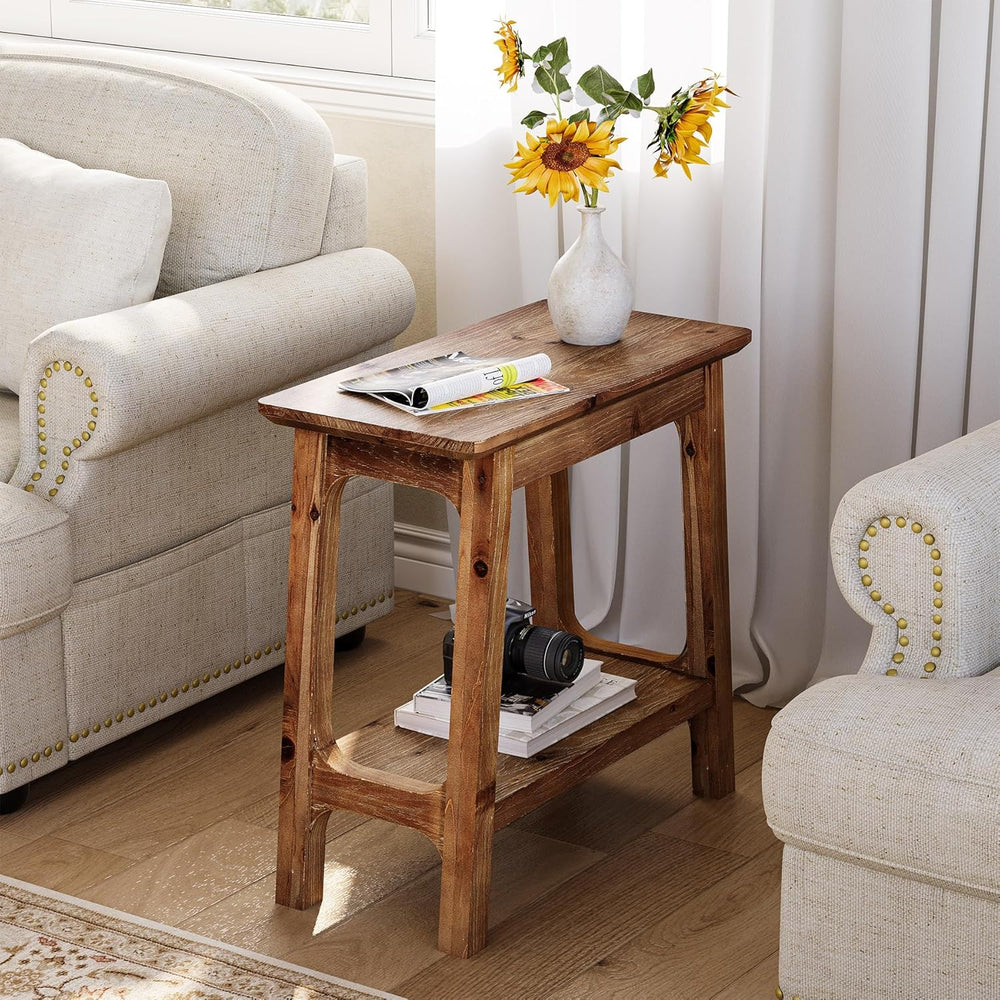 LITTLE TREE Narrow Side Table, Solid Wood Slim End Table for Small Spaces, 23...