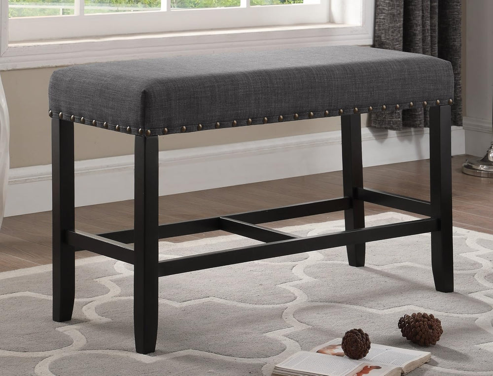 Fabric Counter Height Dining Bench with Nailhead Trim in Grey, Modern Kitchen...