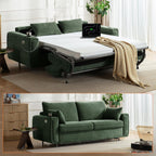 Pull Out Sofa Bed, No Cushion Removal, Queen Sleeper Sofa with USB Fast Charging, Memory Form Mattress, 2-in-1 Convertible Comfy Loveseat Couch Bed for RV, Apartment, and Small Spaces (Green)