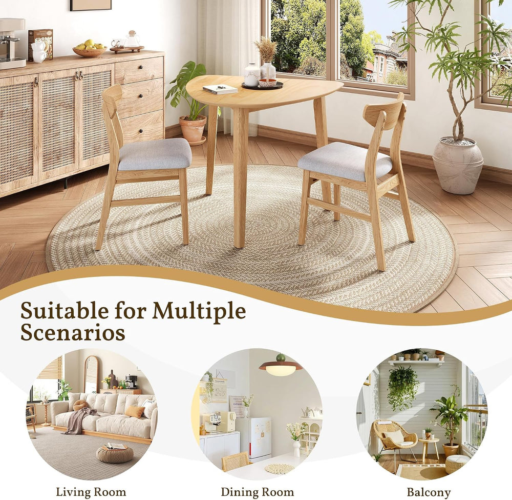 P PURLOVE Modern 3 Piece Table Set, Triangular Table and 2 Curved Wood Chairs...