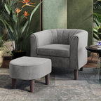 LINSY Accent Chair with Ottoman, Modern Armchair Comfy Barrel Reading Chair with Footrest for Living Room Bedroom Reading Room, Velvet, Light Grey