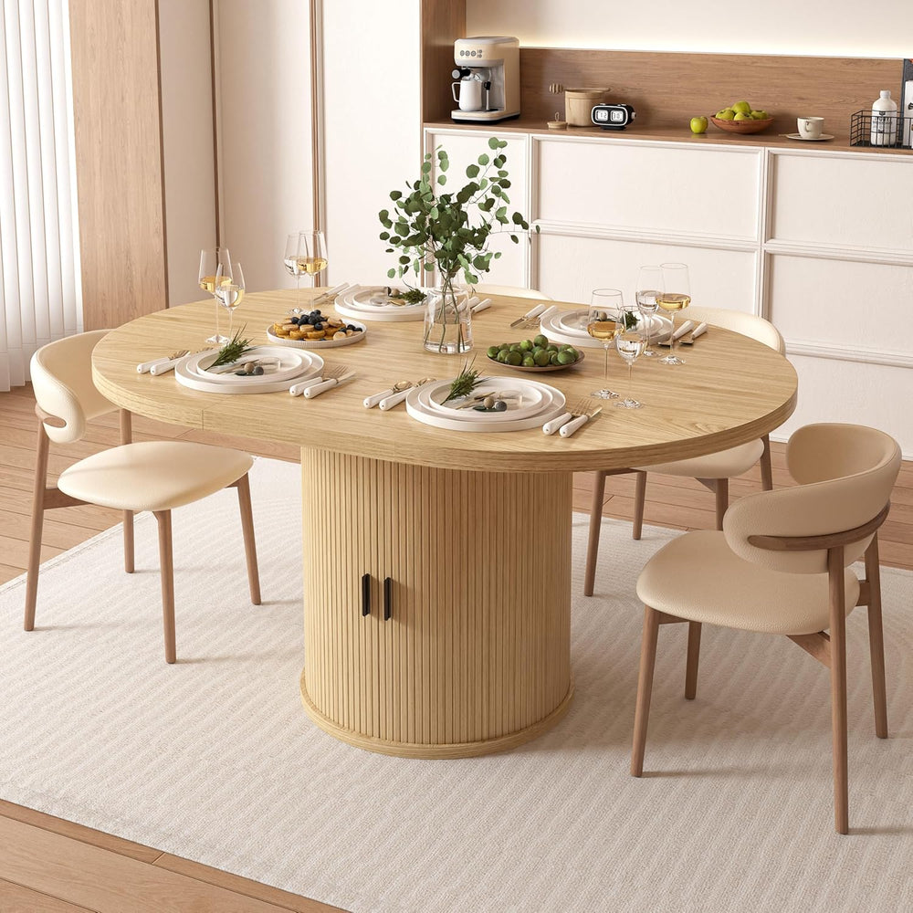 Vipbear Extendable Dining Table 43-59" for 4-6 People, Solid Wood Top wi...