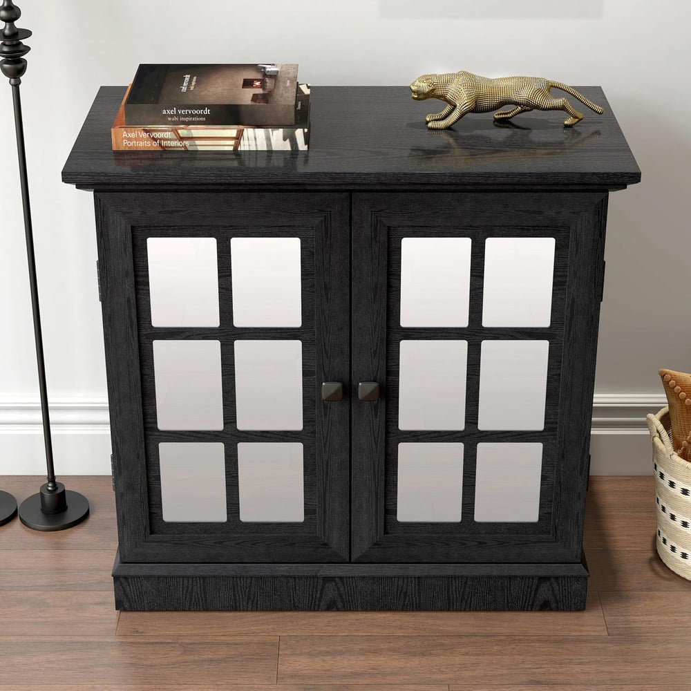 Storage Sideboard Cabinet with Mirrored Doors, Modern Buffet Cabinet w/Adjust...