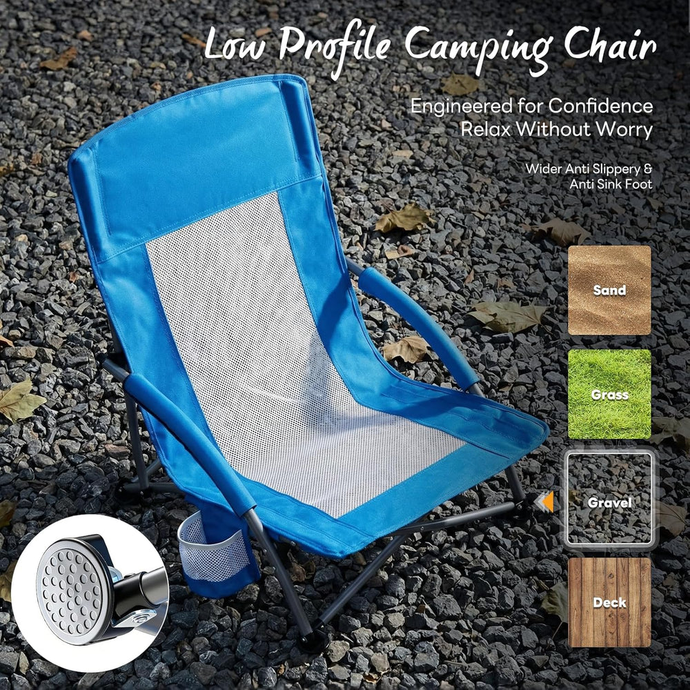 NEWBULIG Low Beach Chair – Folding Camping Chair for Adults, Low Profile Lawn...