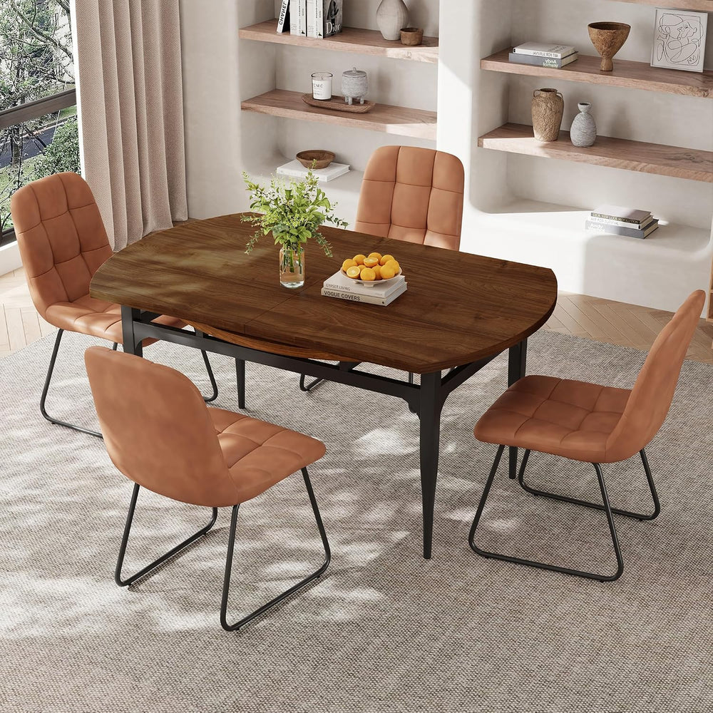 HIPIHOM 55‑Inch Extendable Dining Table Set with 4 Upholstered Chairs and Met...