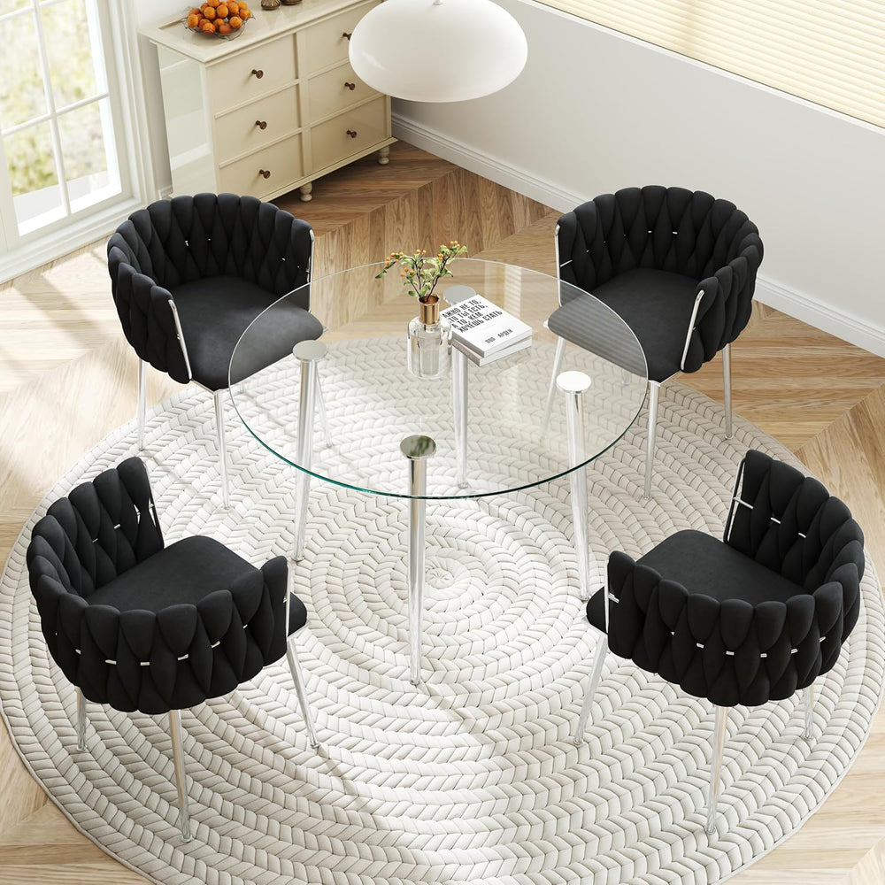 Silver Glass Round Dining Set for 4, 36'' Modern Minimalist Luxury Ci...