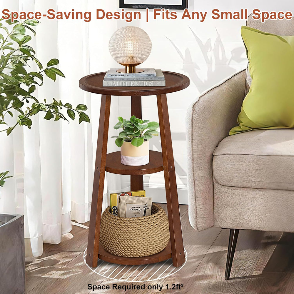 3-Tier Round Side Table, Solid Wood End Table & Nightstand for Small Spac...