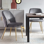 NORDICANA Modern Dining Chair Set of 2, Grey Velvet Fabric Upholstered Accent Chairs with Golden Metal Legs, Round Back Side Chairs for Kitchen Living Room Bedroom