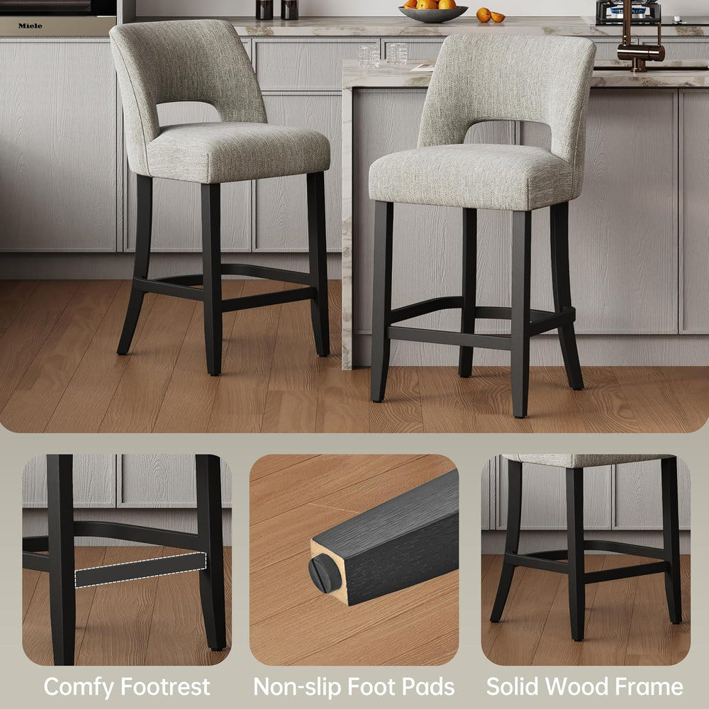 keoni 26'' Counter Height Bar Stools Set of 6 with Black Rubberwood Legs
