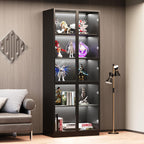 Wooden Display Storage Cabinet with Glass Door, LED Lights,Showcase for Collections, Perfume, Vinyl Albums, Bookcase for Home Office, Living Room, Clinic, Pantry (5 Layers-Black)