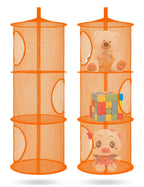 Libeder Mesh Hanging Storage Space Saver Bags Organizer,Foldable Storage Organizer 3 Compartments Toy Storage Basket for Kids Room Bathroom 2 Sets Orange