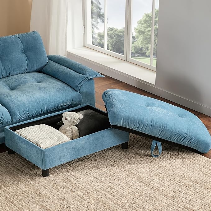 Ball & Cast Modular L Shaped Sectional Sofa with Movable Storage Ottoman and Dual-Port Charging,4 Seater Comfy Cloud Couch W/Side Storage Pockets & Cup Holder,for Living Room,Apartment,Light Blue,104"