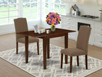East West Furniture NDEN3-MAH-18 3 Piece Dining Set Contains a Rectangle Dining Room Table with Dropleaf and 2 Dark Coffee Linen Fabric Upholstered Chairs, 30x48 Inch, Mahogany