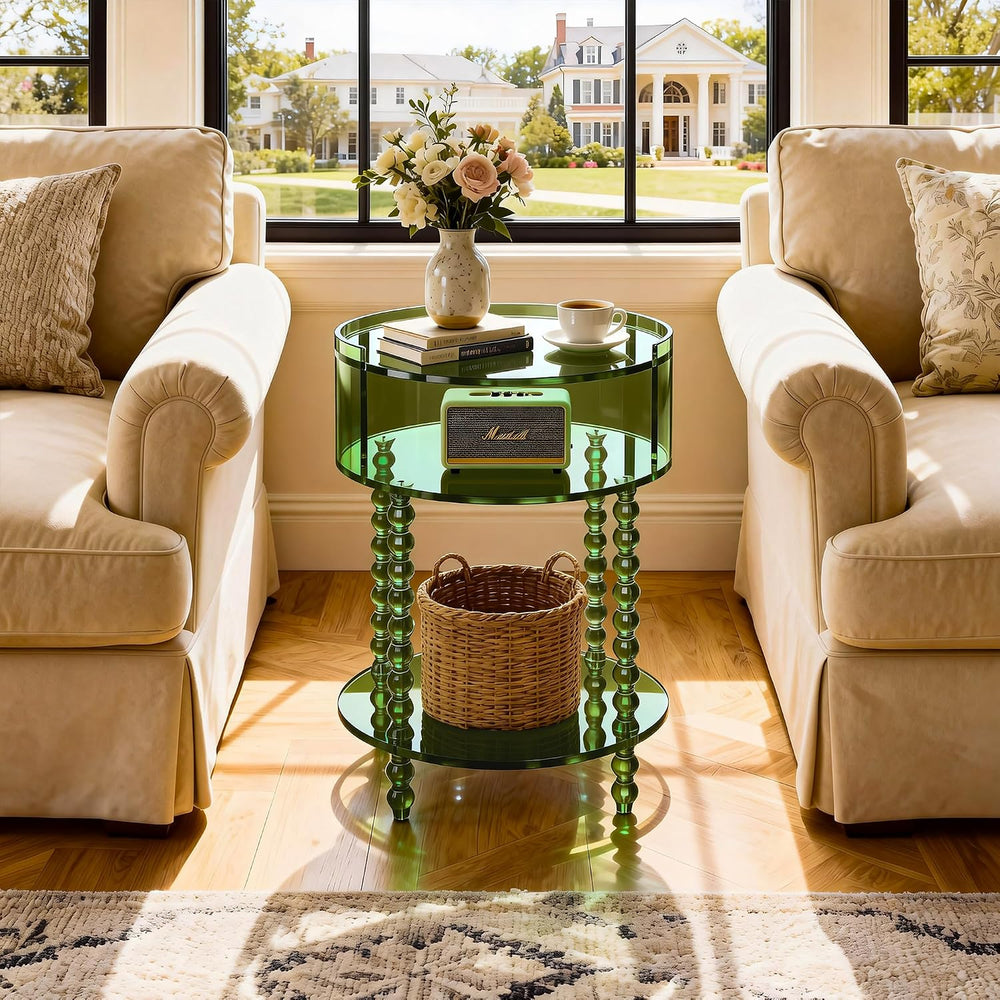 Modern Acrylic Round Side Table, End Table for Living Room, Clear Nightstand ...