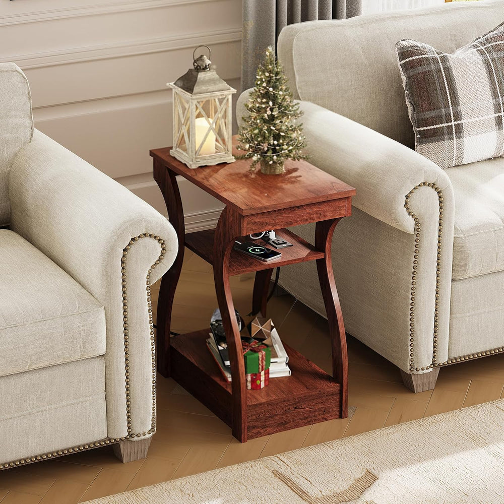 WLIVE End Tables Living Room Set of 2, Cherry Side Tables with Charging Stati...