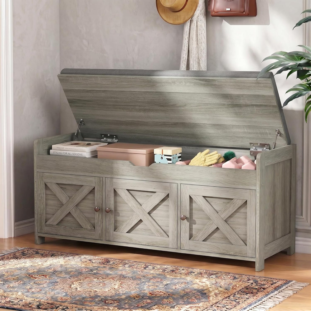 Marsail Shoe Storage Bench with Seating, Farmhouse Entryway Bench with Shoe S...