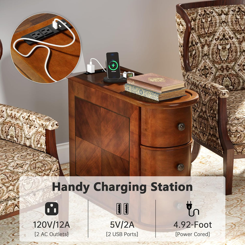 Solid Wood End Table with Charging Station, No Assembly Required Narrow Sofa ...