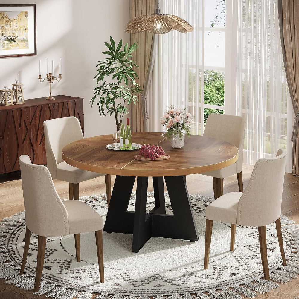 Tribesigns Farmhouse Dining Table, 47 Inch Round Dinner Table for 4, Rustic R...