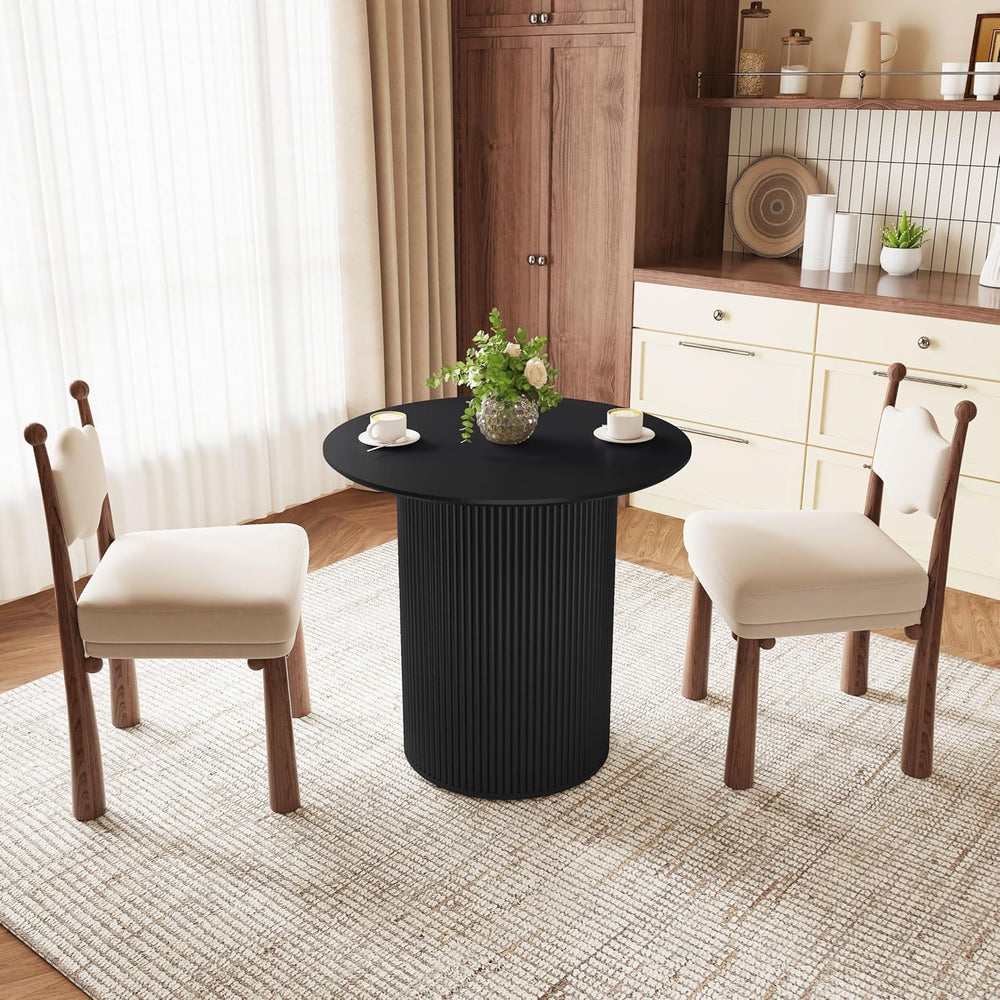 31.5 inch Round Dining Table for 2, Farmhouse Wood Fluted Dinner Round Kitche...