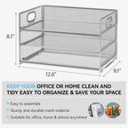 Subekyu 3 Tier Paper Desk Organizer with Handle and 1 PC Slideable Letter Tray, A4 Paper File Folder Sorter Metal Mesh Organizer for Home Office School Desk Supplies Organization Storage, Silver