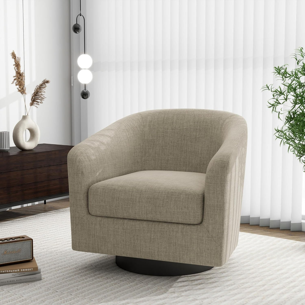 Swivel Barrel Accent Chair, Comfy Reading Armchair, Light Brown, Set of 2 | C...