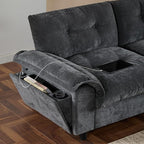 Ball & Cast Modular L Shaped Sectional Sofa W/Movable Storage Ottoman&Dual-Port Charging,4 Seater Chenille Upholstered Couch W/Side Storage Pockets&Cup Holder,for Living Room,Apartment,Dark Gray,104"