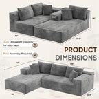 108” Cloud Sectional Couches, Boneless Couch Modular L-Shaped Sofa with Deep Seat, Modern Comfort Upholstered Sofas for Living Room, No Assembly Required (Corduroy, Grey)