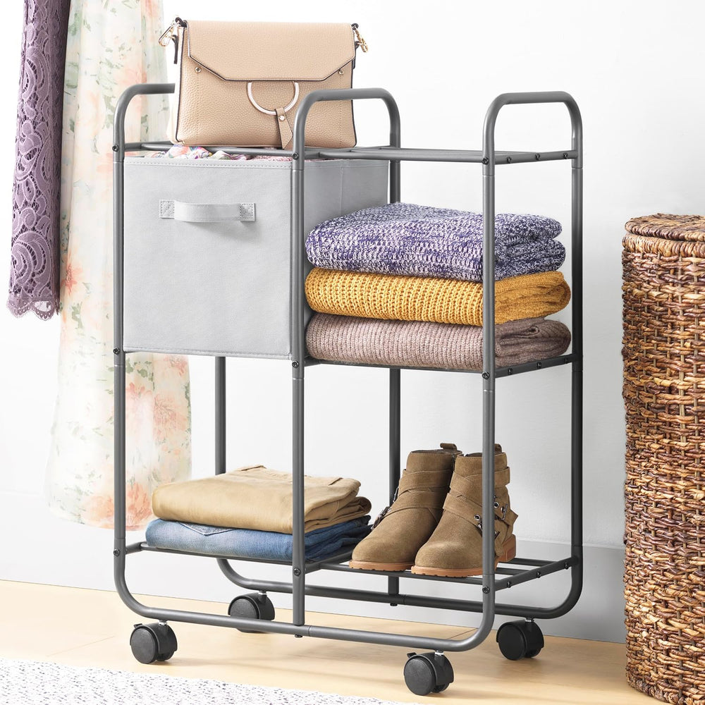 Whitmor 3 Tier Rolling Cart, Portable Closet, Metal Rolling Storage Cart,Suit...