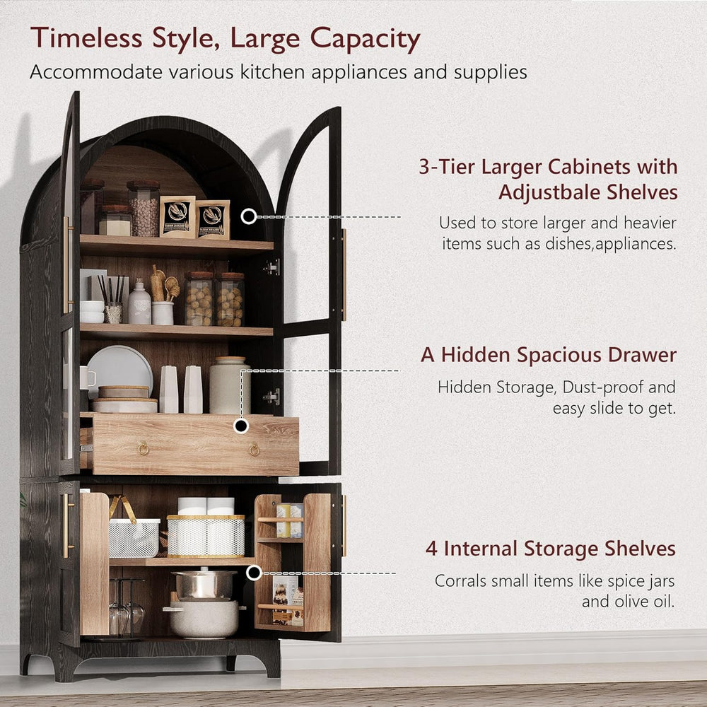 JIJIWANG 71" Tall Arched Kitchen Pantry Cabinet with Doors and Open &amp...