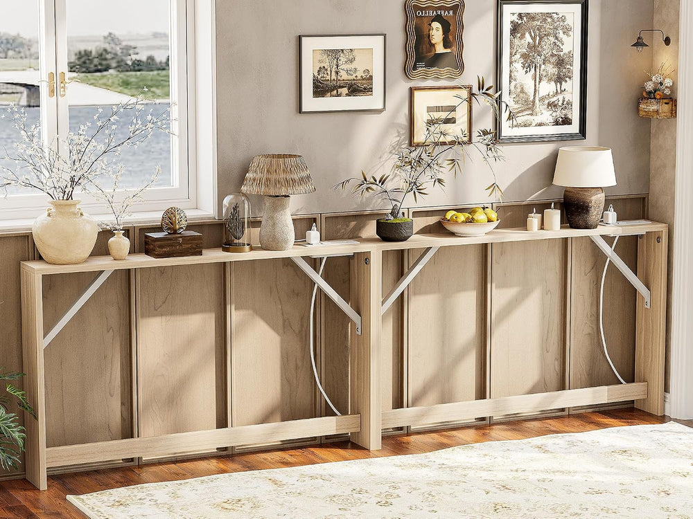TIQLAB 5.9 Inch Narrow Console Table with Power Outlet,Sofa Table Set of 2，To...
