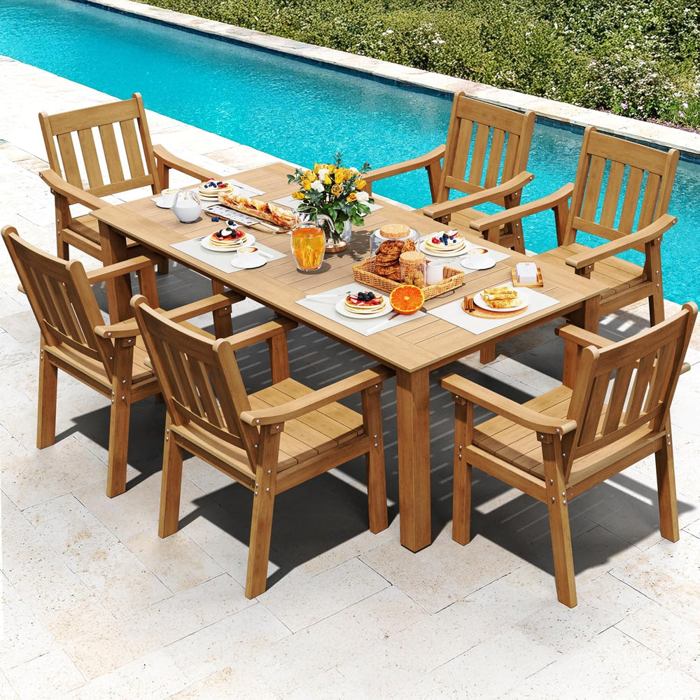 YEFU 7-Piece Patio Table Set, All-Weather HIPS, Metal Aluminum Frame, Teak
