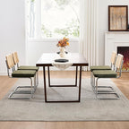 Zesthouse Natural Rattan Dining Chairs Set of 4, Mid Century Modern Dining Chairs with Solid Wood Back & Chrome Base, for Kitchen Living Room, Breuer Design Inspired, Upholstered Linen Fabric, Green