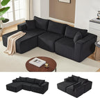 97" Modular Sectional Sofa, L-Shaped Boneless Couch with Deep Seat, Cozy Cloud Couch Sectional with Convertible Ottoman, Modern Sectional Couches for Living Room（ Black）