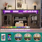 YITAHOME LED Farmhouse TV Stand for 75 Inch w/Outlets, Modern Entertainment Center with Glass Doors and Adjustable Storage Shelves, Media Console TV Cabinet for for Living Room, Dark Rustic Oak