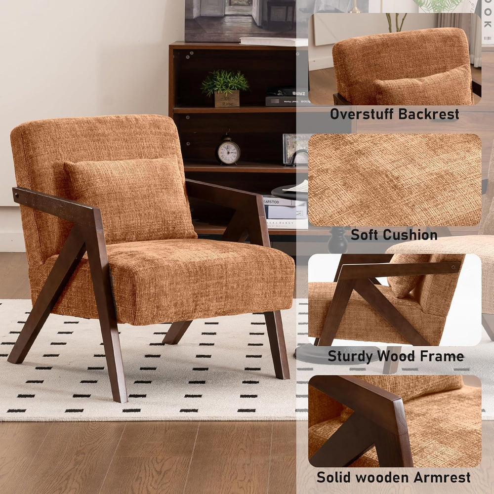Mid-Century Modern Accent Chair Set of 2 with Solid Wood Frame，Upholstered Ch...