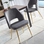 NORDICANA Modern Dining Chair Set of 2, Grey Velvet Fabric Upholstered Accent Chairs with Golden Metal Legs, Round Back Side Chairs for Kitchen Living Room Bedroom