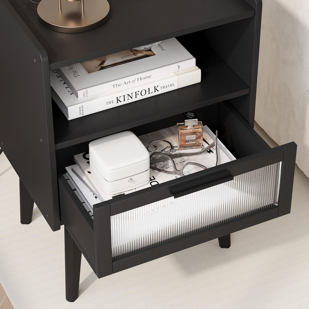 MMEOLUOOK Nightstand with Charging Station, Bedside Tables, End Table Side Ta...