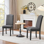 Yaheetech Upholstered Dining Chairs Set of 2, Modern Kitchen Chairs with Nailhead Trims and Solid Wood Legs for Dining Room, Living Room, Restaurant, Fabric Armless Design, Dark Gray