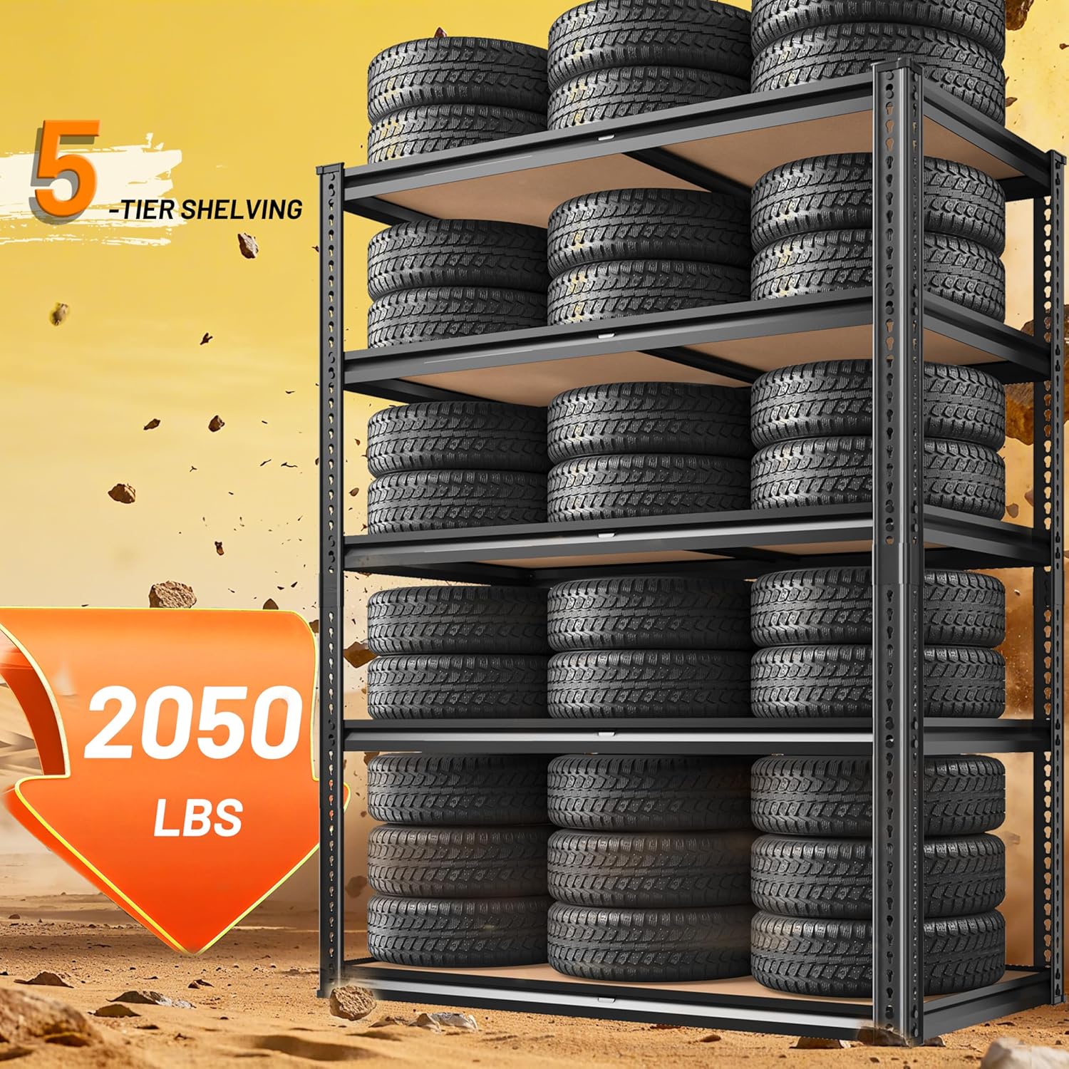 2050LBS Storage Shelves Heavy Duty 5 Tier Garage Storage Shelving, Adjustable Metal Shelving Unit Utility Rack Shelf for Warehouse, Pantry, Closet, Kitchen 72" H x 35.56" W x 16" D, Black