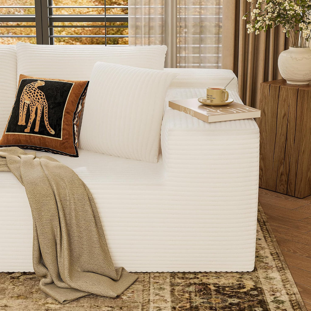 YESHOMY Boneless Couches for Living Room, 108" Sectional Modular Sectional Sofa with Deep Seat, Cloud Comfy Couch with L-Shape Chaise, Easy Assembly (Corduroy, Cream)